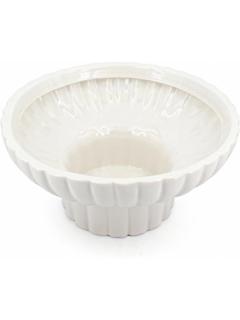 Glossy Ceramic Footed Bowl - 8 Inch Modern Pedestal, Fluted Decorative Catch-All